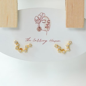 Pendientes de botón del zodíaco Acuario, plata de ley bañada en oro con diamantes CZ, regalo de joyería de constelación para ella, pendientes de botón pequeños y delicados