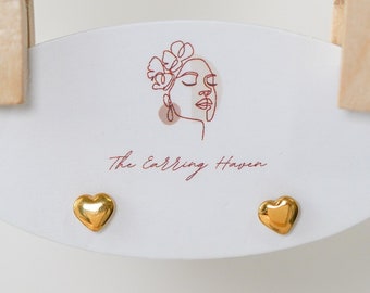 Gold Heart Stud Earrings, Small Stud Earrings, Screw Back Earrings, Cute Earrings, Simple Earrings, Heart Jewelry, Minimalist Jewelry, Studs