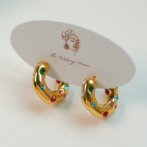 Gold Hoop Stud Earrings, C Shaped Earrings, Cubic Zirconia Earrings, Stackable Hoop Earring, Unique Jewelry, Gifts For Her, Best Friend Gift