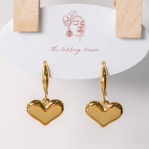 Dangle Heart Earrings, Gold Dangle Earrings, Minimalist Jewelry, Dainty Earrings, Everyday Earrings, Jewelry Gift For Her, Gift For Friend