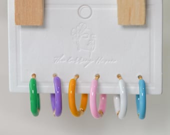 Colorful Enamel Hoop Earrings: Gold Plated Stainless Steel