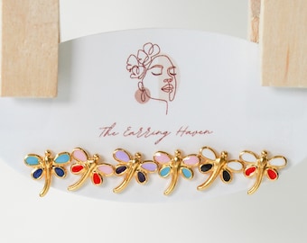 Dragonfly Earrings Stud, Dragonfly Lover Gifts, Gold Earrings Set, Dainty Stud Earrings, Screw Back Earrings, Minimalist Earrings Stud Set