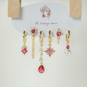 Pink Crystal Earring Set, Mismatched Earrings, Earring Set, Pink Earrings Dangle, Aesthetic Earrings, Cute Earrings, Gifts For Women, Dainty