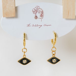 Evil Eye Dangles, Cute Earrings, Evil Eye Jewelry, Huggie Hoops, Sterling Silver Hoops, Drop Earrings, Small Hoop Earrings, Dainty Earrings