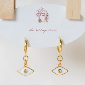 Evil Eye Dangles, Cute Earrings, Evil Eye Jewelry, Huggie Hoops, Sterling Silver Hoops, Drop Earrings, Small Hoop Earrings, Dainty Earrings
