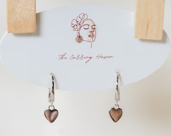 Heart Charm Huggie Hoop Earrings in Sterling Silver, Dainty Earrings, Simple Earrings, Dangle Earrings, Silver Earrings, Gifts For Her