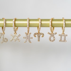 Zodiac Earrings, Unique Horoscope Gift Earring Dangles for Birthdays, Astrology Jewelry, Celestial Gifts, Custom Zodiac Sign, Gold Earrings