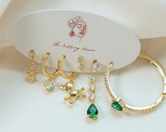 Mismatched Earrings Set, Cute Earrings Aesthetic, Earring Set, Stud Earrings, Huggie Hoop Earrings, Gold Earrings Set, Everyday Earrings