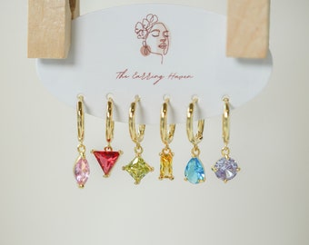 Huggie Hoop Earrings, Hoop Earring Set, Triangle Hoop Earrings, Modern Earring Set for Elegant Expressions, Gold Dangle Earrings, 6 pcs Set