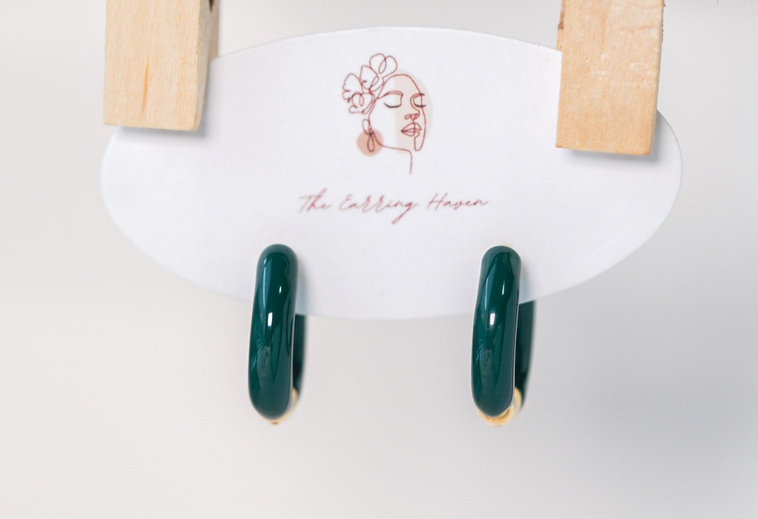 The Medium Green Hoop Earrings in Gold (Clip)