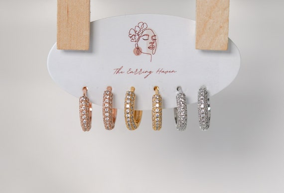 Buy Cubic Zirconia Huggie Hoop Earrings: Gold, Rose Gold, Silver