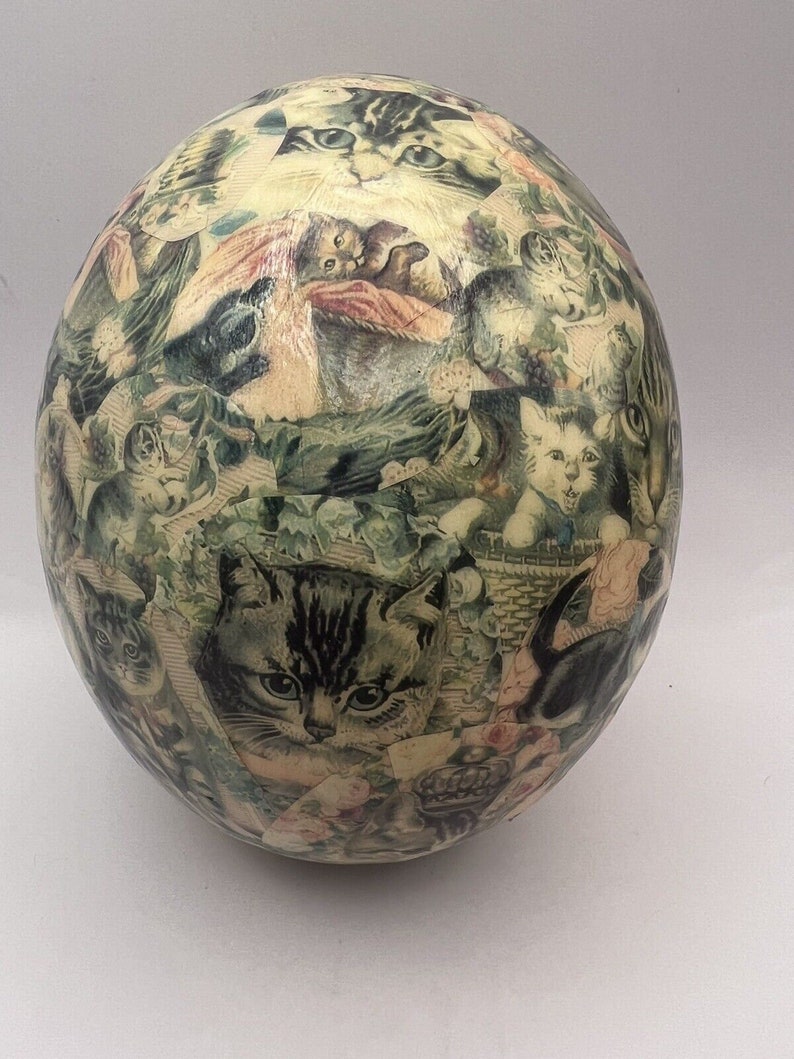 Vintage Decoupage Ostrich Egg Cat Themed. Etsy