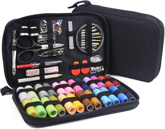 Portable Sewing Kit with Case, Thread, Needles, and Accessories