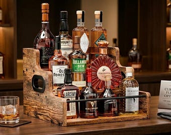 Retro Liquor Bottle Display Shelf | 3 Tier Coffee Syrup Rack Organizer | Countertop Whiskey & Wine Mini Bar Stand