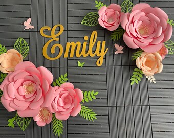 Pink paper flowers, roses ,Nersery flowers ,Party decor , ,Nursery flowers wall ,Girl party decor ,3D paper flowers set ,