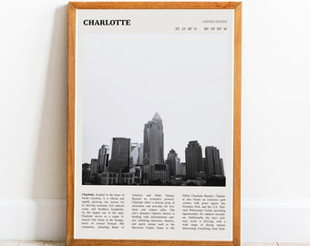 Charlotte North Carolina Wall Art Printable Poster Digital Charlotte North Carolina Black White Poster | PRINTABLE Digital Art Downloadable