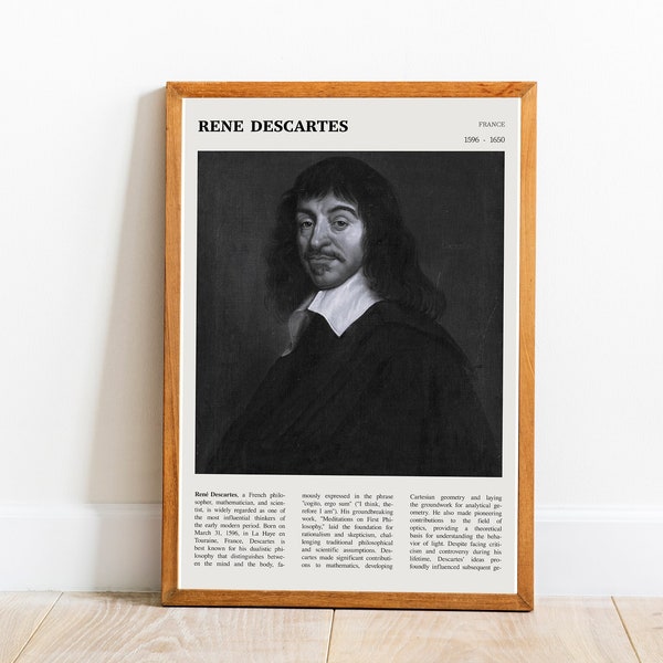 René Descartes Wall Art Printable Poster Digital René Descartes Black White Poster | PRINTABLE Digital Art Downloadable