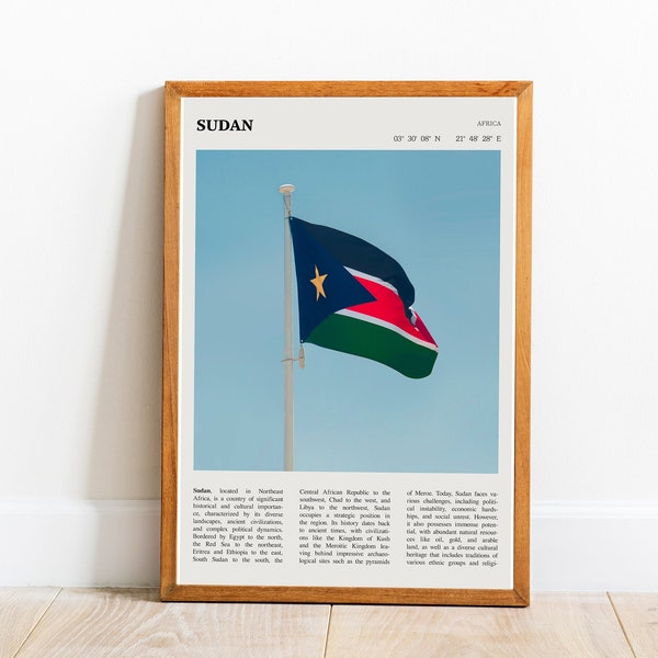 Vlag van Soedan digitale muurkunst Noord-Afrika afdrukbare poster Hartum Soedan digitale poster | AFDRUKBARE digitale kunst downloadbaar