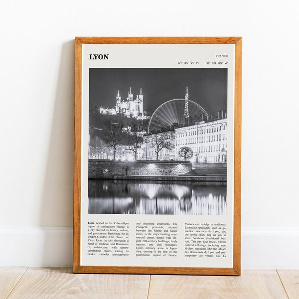 Lyon France Wall Art Printable Poster Digital Lyon France City Black White Poster | PRINTABLE Digital Art Downloadable