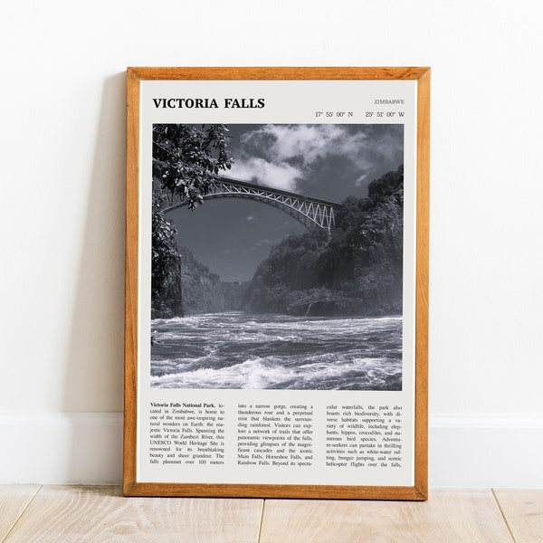 Victoria Falls National Park Wall Art Printable Zimbabwe Poster Digital Black White Poster | PRINTABLE Digital Art Downloadable