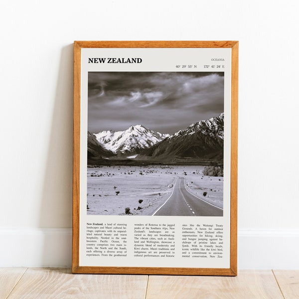 New Zealand Digital Wall Art Poster New Zealand Black White Poster | PRINTABLE Digital Art Downloadable