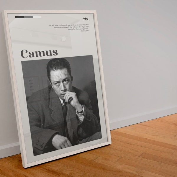 Affiche de citation d'Albert Camus, art mural vintage Portrait l'étranger peste romancier militant politique imprimable art numérique téléchargeable