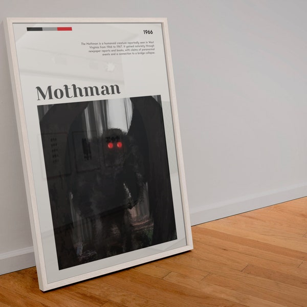 Mothman Poster Wall Art 1966 Point Pleasant humanoid creature Mothman Prophecies scary horor vintage PRINTABLE Digital Art Downloadable