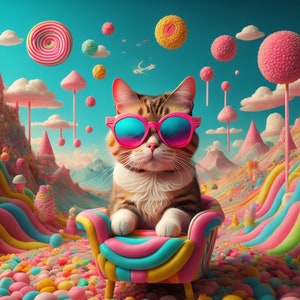 Candyland Thema Katten in zonnebrillen voor feestuitnodiging kleurrijke katten voor clip Art Kids Crafting Collage Image Stickers Scrapbook Digital