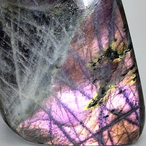 Purple Flash Labradorite Crystal: Polished Freeform Display Stone (278g, LAB08