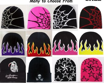 Vintage Brand New Y2K Black & Grey Spider Spiderweb Beanie