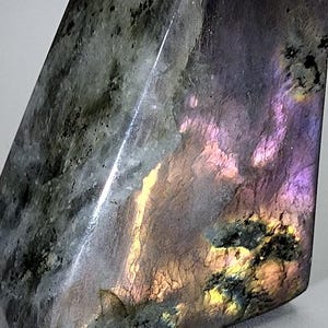 Purple Gold Flash Labradorite: 228g Polished Crystal Display Stone