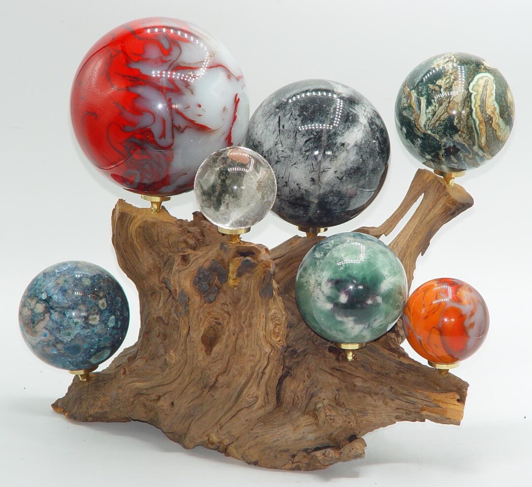 Natural DRIFTWOOD Sphere DISPLAY Stand | 7-peg Crystal Holder | Rustic ...