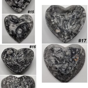 May include: Heart-shaped decorative stone pieces in shades of gray and white. The stones have unique patterns and textures. Some pieces have the numbers #15, #16, and #17 printed on them.