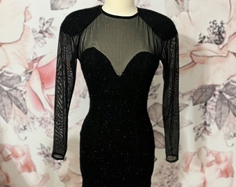 1980's Black Glitter Party Dress