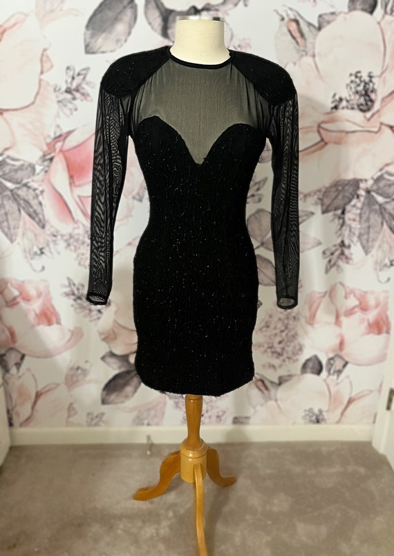 1980's Black Glitter Party Dress