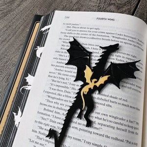 Dragons Flying Bookmark and Bookshelf Display - Black and Gold - 3D Printed