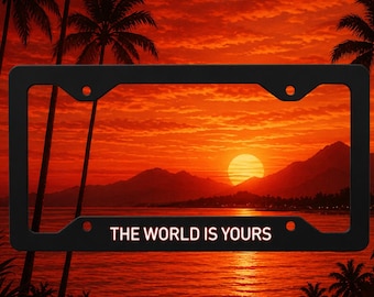 The World Is Yours License Plate Frame, Tony Montana Car Frame, Miami Quote Plate Holder, 80s Crime Movie Car Accessory, Retro Film Gift