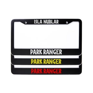 Isla Nublar Park Ranger License Plate Frame, Metal Dinosaur Park Number Plate Frame, Dino World, Prehistoric Island, Dinosaur Car Gift Ideas