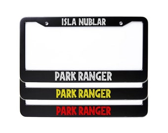 Isla Nublar Park Ranger License Plate Frame, Metal Dinosaur Park Number Plate Frame, Dino World, Prehistoric Island, Dinosaur Car Gift Ideas