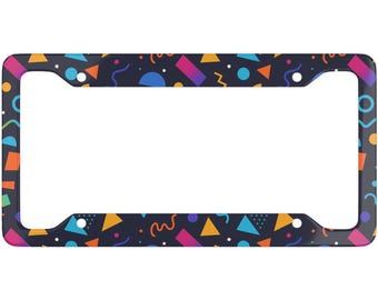 90s License Plate Frame, 90's Style Memphis Design, Retro Nostalgia Shape License Plate Frame, Geometric 80s 90s Pop Art Aesthetic