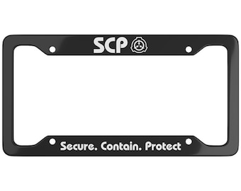 SCP License Plate Frame, Secure Contain Protect, SCP Number Plate Frame, SCP Foundation Logo, scp Logo, United States & Canada Plate Frame