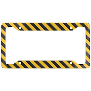 Hazard Warning License Plate Frame, Caution Tape Number Plate Frame, Heavy Duty, Metal Frame, Danger Construction and Industrial