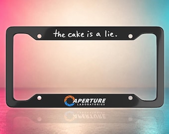 The Cake Is A Lie License Plate Frame, Aperture Laboratories Gamer Car Frame, GLaDOS Chell Sci-Fi Car Accessory, Aperture Science Gift