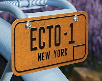 Mini ECTO-1 License Plate, 6" x 3" Small 100% Aluminum Metal Vanity ECTO 1 Number Plate, New York, 80s Ghost Movie Merch, ECTO-1 Car