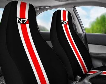 N7 Car Seat Covers, Video Game inspired Gamer N7 Logo Stripe Seat Cover, Auto Vehicle Seat Cover and Protector, Commander Shepard Seat Cover