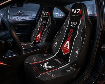N7 Car Seat Covers, Systems Alliance Gamer Auto Seat Covers, Commander Shepard Inspired Vehicle Seat Covers, Set of Two