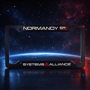 Normandy SR1 License Plate Frame, Systems Alliance Gamer License Plate Holder, Commander Shepard, N7, Mako Car Accessory, Video Game Gift