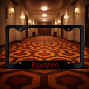 REDRUM License Plate Frame, Overlook Hotel Horror Movie Car Accessory, 237, 70s Carpet Pattern