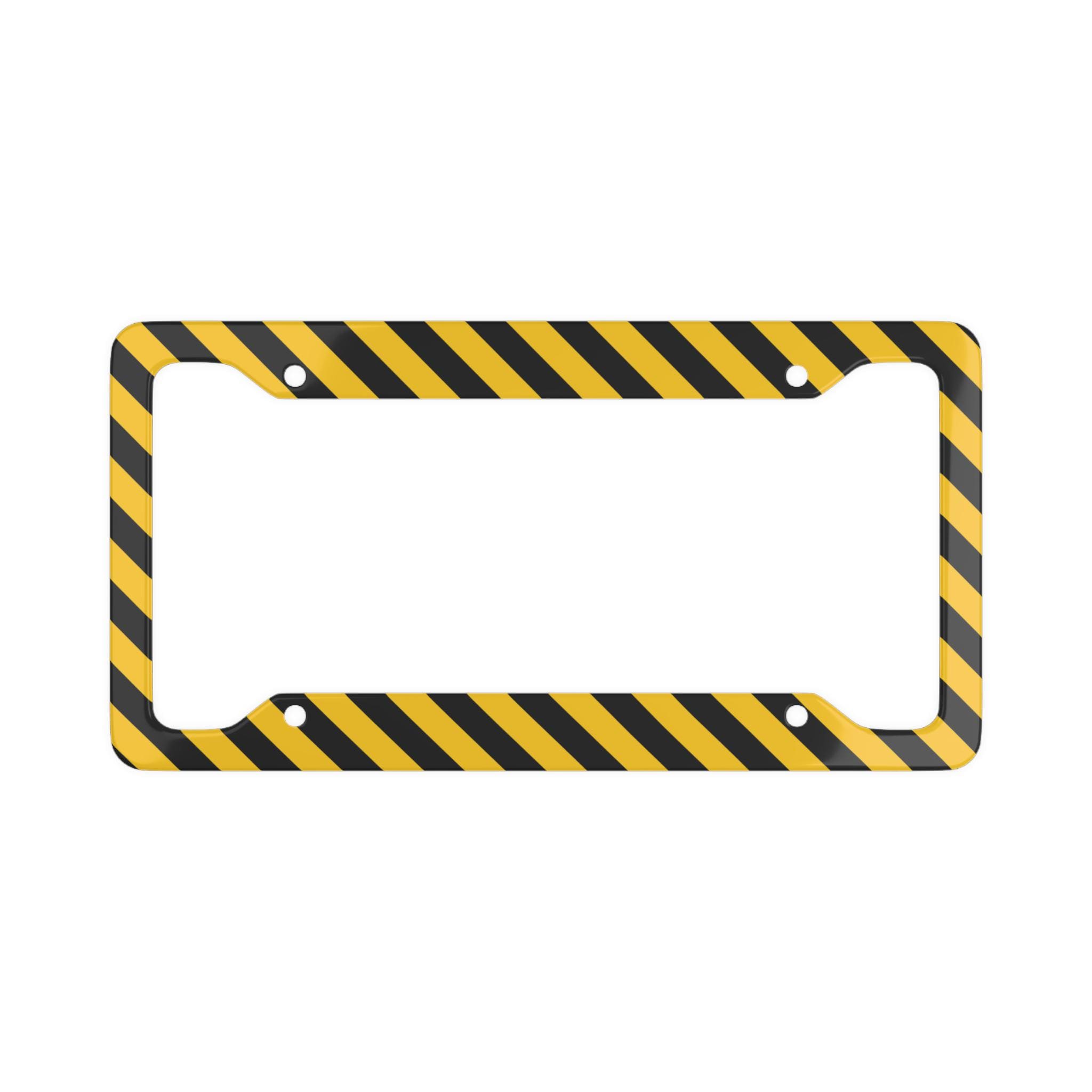Hazard Warning License Plate Frame, Caution Tape Number Plate Frame, Heavy Duty, Metal Frame, Danger Construction and Industrial