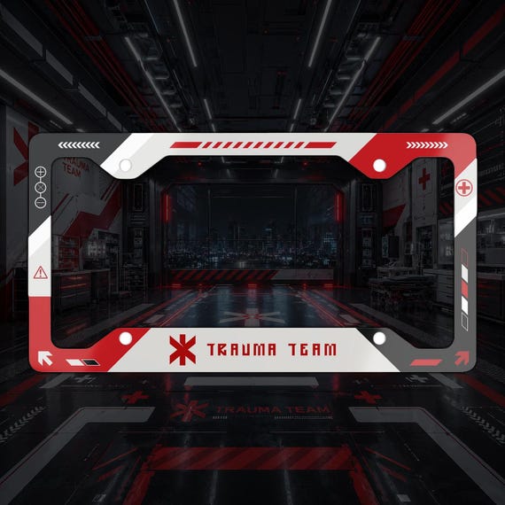 Trauma Team License Plate Frame, Night City Emergency Medical Car Frame, Cyberpunk Rescue Service Gamer Car Accessory